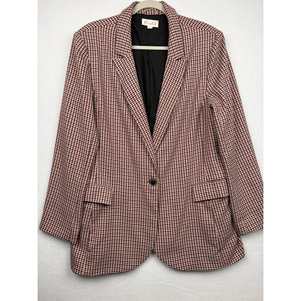 Marled Blazer Womens XL Houndstooth Plaid Single Button Long Sleeve Career